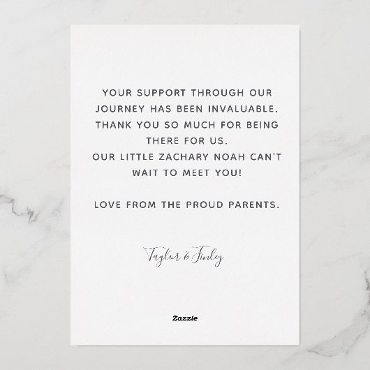 ありがとうカスタム男の子の誕生発表フォイルカード 箔シーズンカード (裏面)