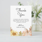 ありがとうカボチャ花の秋の赤ちゃんシャワー サンキューカード (スタンド正面)