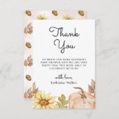 ありがとうカボチャ花の秋の赤ちゃんシャワー サンキューカード (正面/裏面)