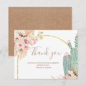 ありがとうカード ボーホー カクタス ピンクの花 サンキューカード (正面/裏面)