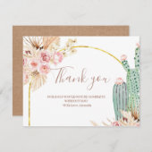 ありがとうカード ボーホー サボテン ピンクの花 サンキューカード (正面/裏面)