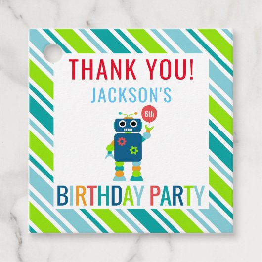 ありがとうキッズカラフルなロボット誕生日パーティー フェイバータグ (正面)
