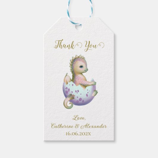 ありがとうギフトラベルかわいい赤ちゃんシャワードラゴン。 ギフトタグ (正面)