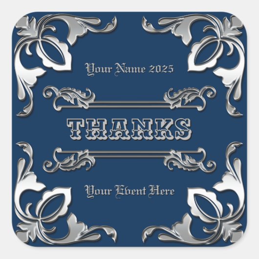 ありがとうクラシックお気に入りブックカバーシルバーオーナメント スクエアシール (正面)