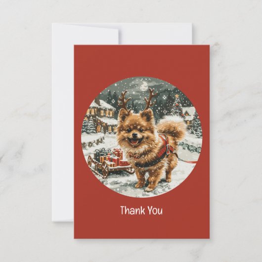 ありがとうクリスマスのポメラニアンのトナカイ犬 サンキューカード (正面)