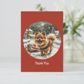ありがとうクリスマスのポメラニアンのトナカイ犬 サンキューカード (スタンド正面)