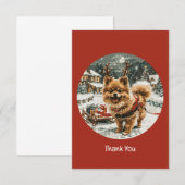 ありがとうクリスマスのポメラニアンのトナカイ犬 サンキューカード (正面/裏面)
