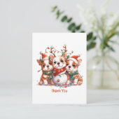 ありがとうクリスマス イングリッシュブルドッグ トナカイ サンタ ポストカード (スタンド正面)