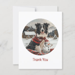 ありがとうクリスマス ボーダーコリー 犬 雪だるま ポストカード