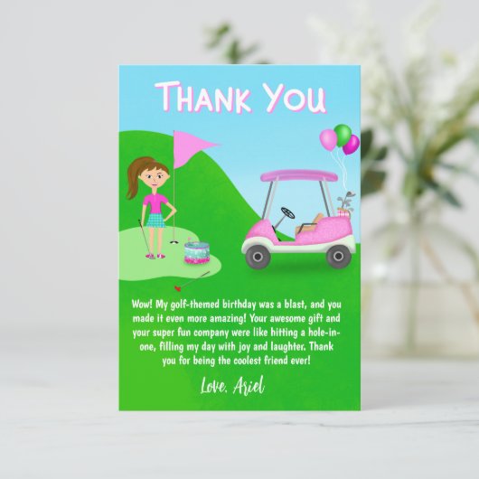 ありがとうクールガールズゴルフ テーマの誕生日パーティー サンキューカード (スタンド正面)