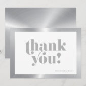 ありがとうグレータイポグラフィ、シルバーとブラック サンキューカード (正面/裏面)