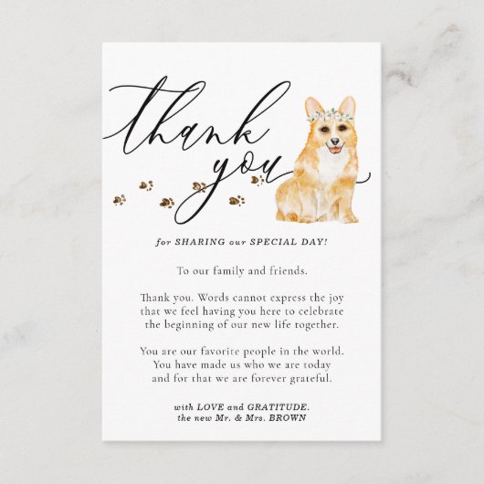 ありがとうコーギ犬結婚の犬 エンクロージャーカード (正面)