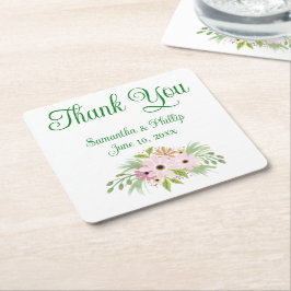 ありがとうコースター結婚式の引き出物グリーンツリー スクエアペーパーコースター