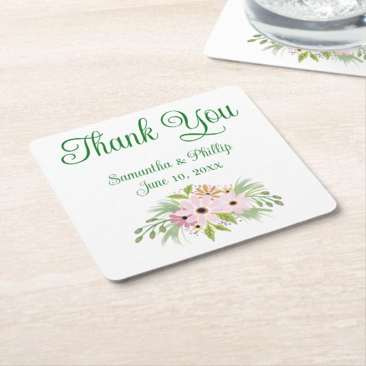 ありがとうコースター結婚式の引き出物グリーンツリー スクエアペーパーコースター (アングル)