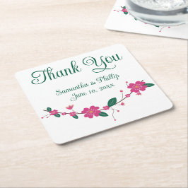 ありがとうコースター結婚式の引き出物グリーンツリー スクエアペーパーコースター