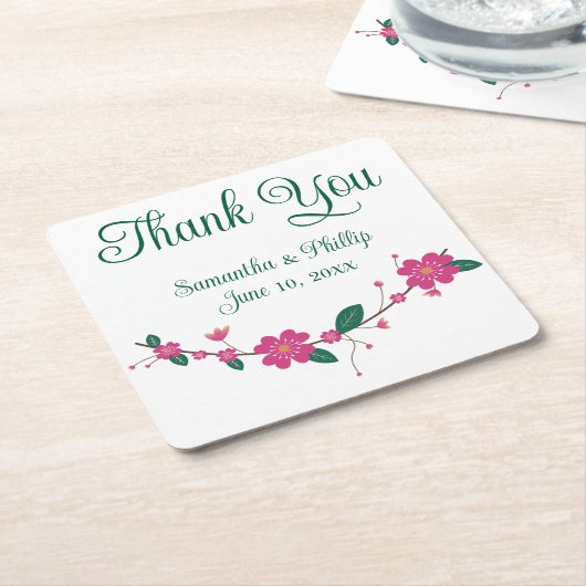 ありがとうコースター結婚式の引き出物グリーンツリー スクエアペーパーコースター (アングル)