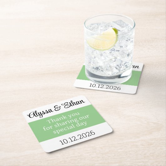 ありがとうコースター結婚式の引き出物グリーンミニマリスト スクエアペーパーコースター (インサイチュ)