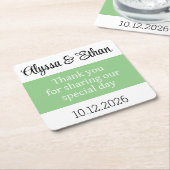 ありがとうコースター結婚式の引き出物グリーンミニマリスト スクエアペーパーコースター (アングル)