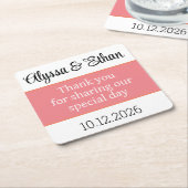 ありがとうコースター結婚式の引き出物グリーンミニマリスト スクエアペーパーコースター (アングル)