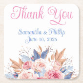 ありがとうコースター結婚式の引き出物ピンクブルー スクエアペーパーコースター (正面)