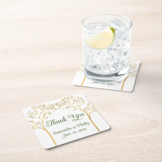 ありがとうコースター結婚式の引き出物金ゴールド スクエアペーパーコースター (インサイチュ)
