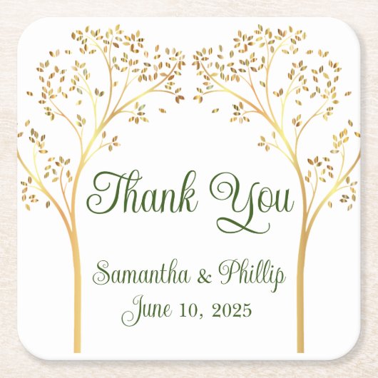 ありがとうコースター結婚式の引き出物金ゴールド スクエアペーパーコースター (正面)