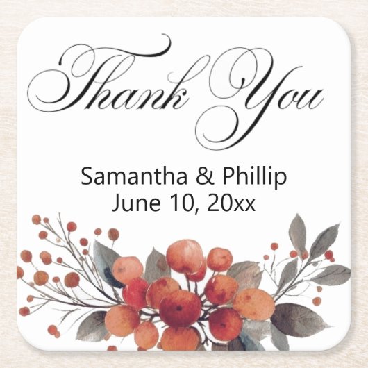 ありがとうコースター結婚式の引き出物 スクエアペーパーコースター (正面)
