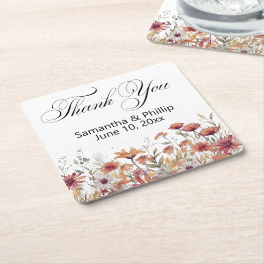 ありがとうコースター結婚式の引き出物 スクエアペーパーコースター (アングル)