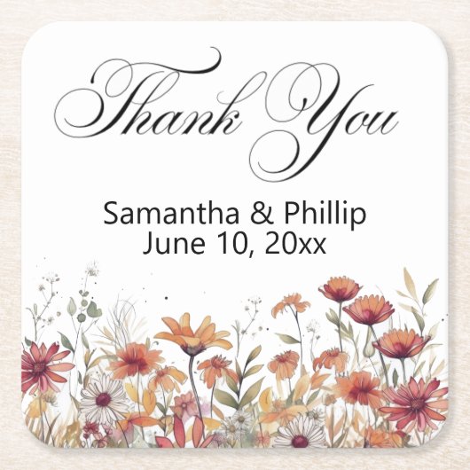 ありがとうコースター結婚式の引き出物 スクエアペーパーコースター (正面)