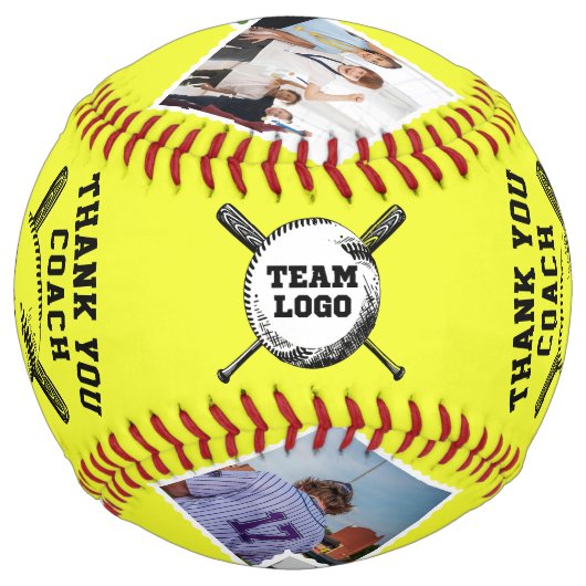 ありがとうコーチカスタム、6枚の写真とチームメイトの名前 ソフトボール (裏面)
