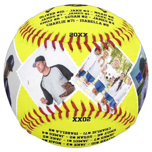 ありがとうコーチカスタム、6枚の写真とチームメイトの名前 ソフトボール (正面)