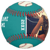 ありがとうコーチティール(緑がかった色)チーム名番号写真 ソフトボール (正面)