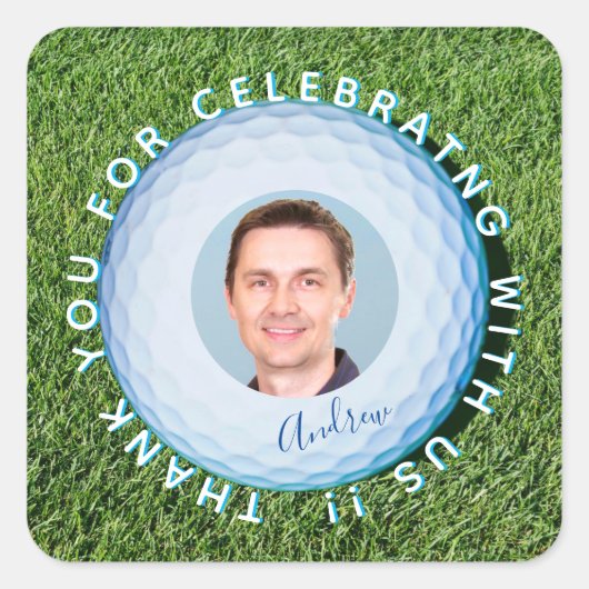 ありがとうゴルファー写真署名入りボール スクエアシール (正面)