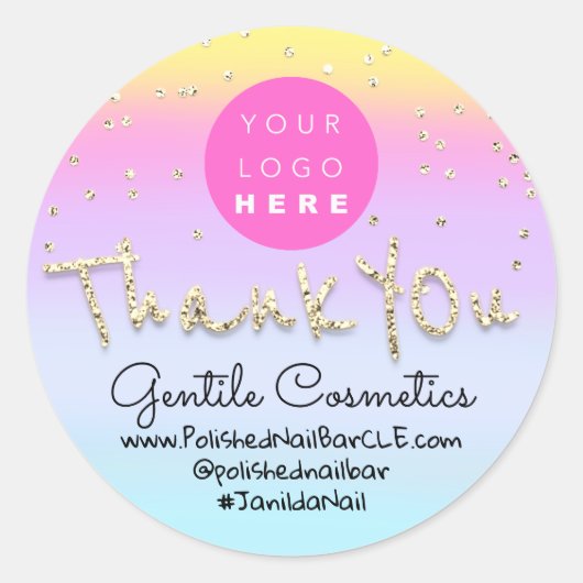 ありがとうゴールドスイート16ロゴ名オンブレブルー ラウンドシール (正面)