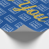 ありがとうゴールドスクリプトブルーあなたのロゴここパターン ラッピングペーパー (角)