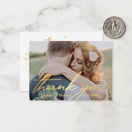 ありがとうゴールド手書きウェディングフォト ノートカード (正面/裏面インサイチュ)