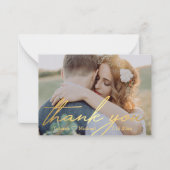 ありがとうゴールド手書きウェディングフォト ノートカード (正面)