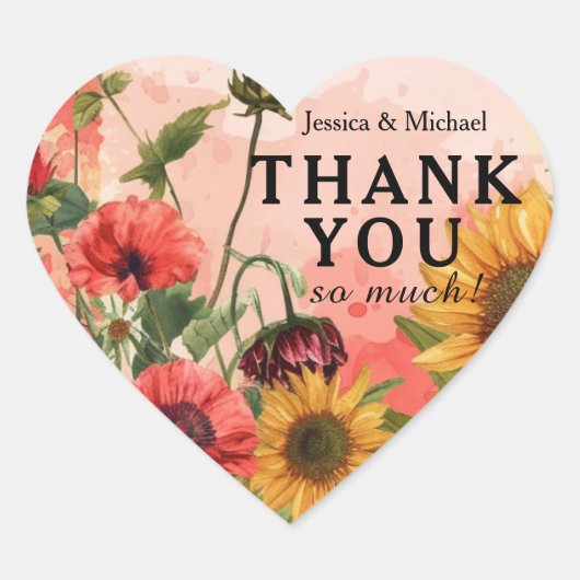 🌻ありがとうサニー花びら&緋色開花 ハートシール (正面)
