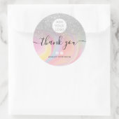 ありがとうシックなシルバーグリッターマーブルメディアロゴ ラウンドシール (バッグ)