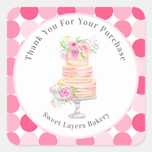 ありがとうシックなレイヤードケーキとバラベーカリー スクエアシール (正面)