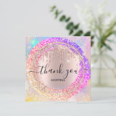 ありがとうショッピンググリッターピンクホログラフ 招待状 (スタンド正面)