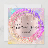ありがとうショッピンググリッターピンクホログラフ 招待状 (正面)