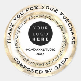 ありがとうショッピングミュージックロゴSocial Notesホワイト ラウンドシール