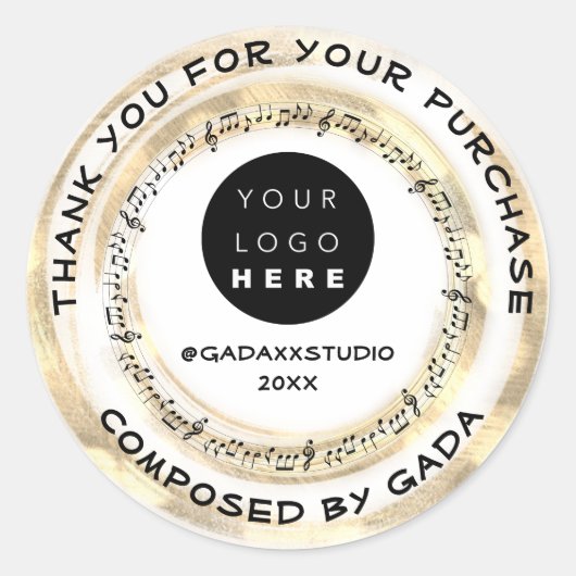 ありがとうショッピングミュージックロゴSocial Notesホワイト ラウンドシール (正面)