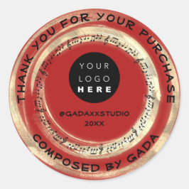 ありがとうショッピングミュージックロゴSocial Notes赤 ラウンドシール