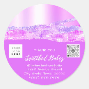 ありがとうショッピングロゴQRコードピンクガーリー ラウンドシール