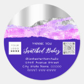 ありがとうショッピングロゴQRコードピンクブルー王室の ラウンドシール (正面)