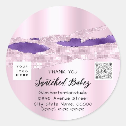 ありがとうショッピングロゴQRコードピンク ラウンドシール (正面)