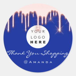 ありがとうショッピング名ロゴバラネイビー ラウンドシール