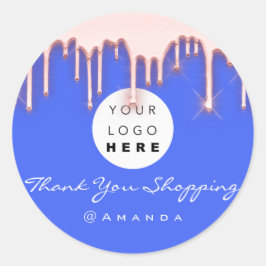 ありがとうショッピング名ロゴバラ青 ラウンドシール